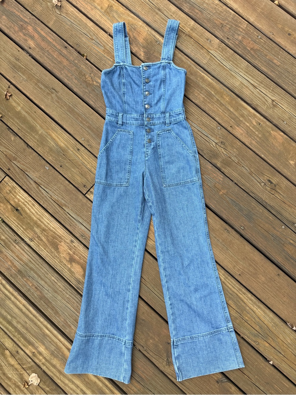 Aerie Denim Kick Flare Overalls Womens XS